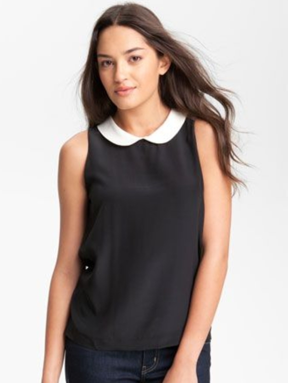 Kate Spade New York Jensen Black Sleeveless Top with White Peter Pan Collar -S